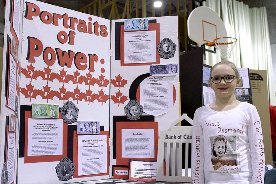 Grade 6 student Addie Neill’s project started with two basic questions about Canadian money. “I always wondered who was on bank notes and why,” she said. - PHOTO BY ERIC WESTHAVER