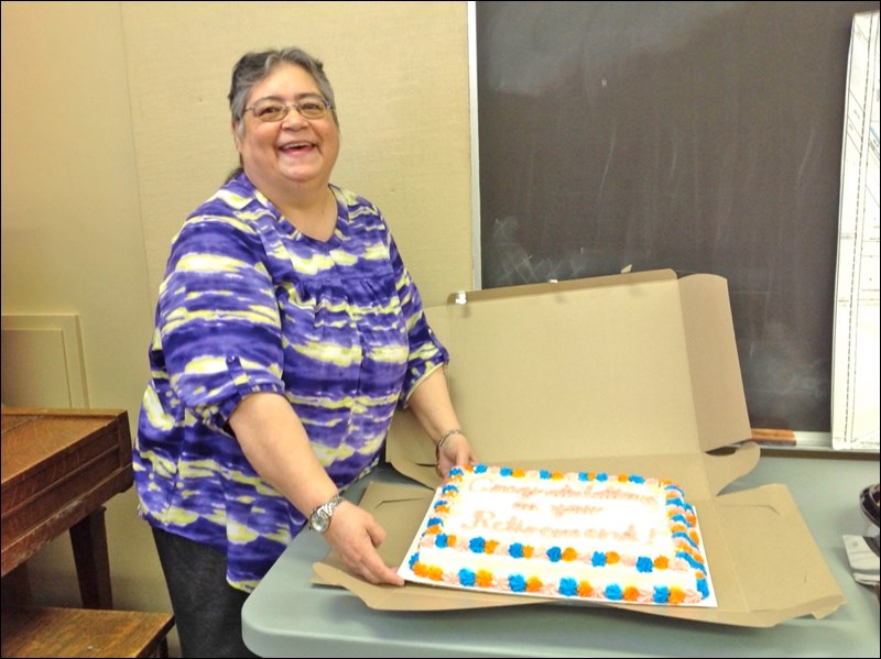 Friends gathered at the Meota library on Thursday afternoon, March 28, to honour Debbie Pearce on her retirement after over 20 years of devoted service, on advice from her doctor. Drinks and cookies were offered followed by the pretty cake. Two certificates of appreciation were given to Debbie, one by the Village of Meota and one from the Regional Library Board. Many cards of appreciation were presented, as well as several gifts – a mantel clock from the Library Region and, from the Girls’ Club, a hand made bag by Ava Gansauge, along with a few other items. In the picture you see the watch given to Debbie last fall, by the local library board, which she treasures.