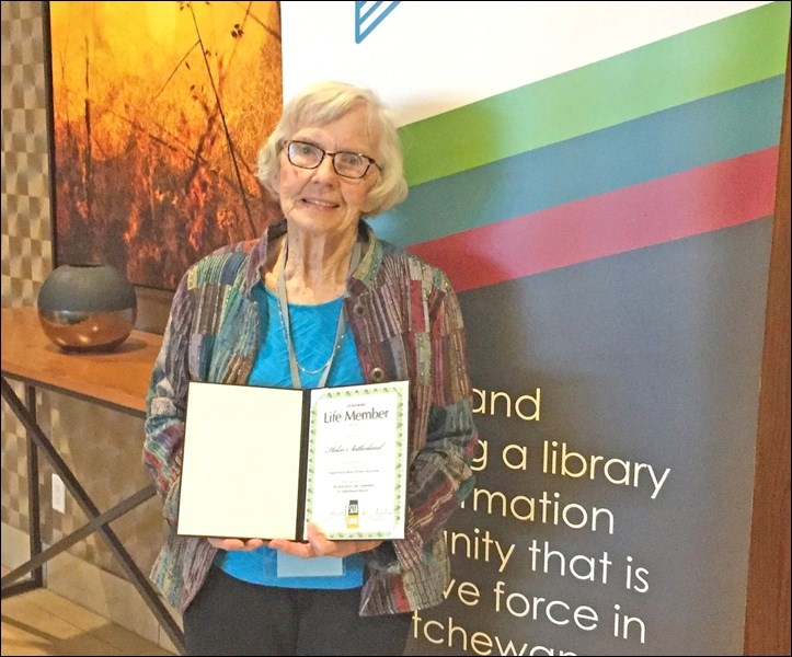 Helen Sutherland with a life member award presented to her May 4 in Regina. Photo submitted by Lorraine Olinyk