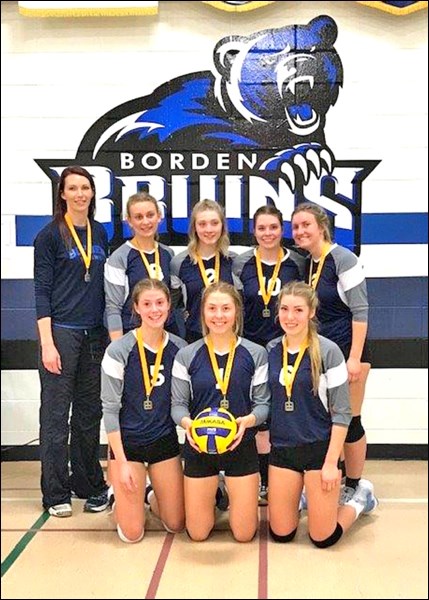 Borden Bruins senior girls’ volleyball team who won conference finals Nov. 3 at Borden.