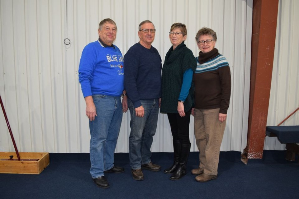 The Ron Hoehn rink of Canora took first place in the Canora Senior Bonspiel. From left, are: Hoehn, skip; Darryl Stevenson, third; Vickie Stevenson, second and Audrey Hoehn, lead.