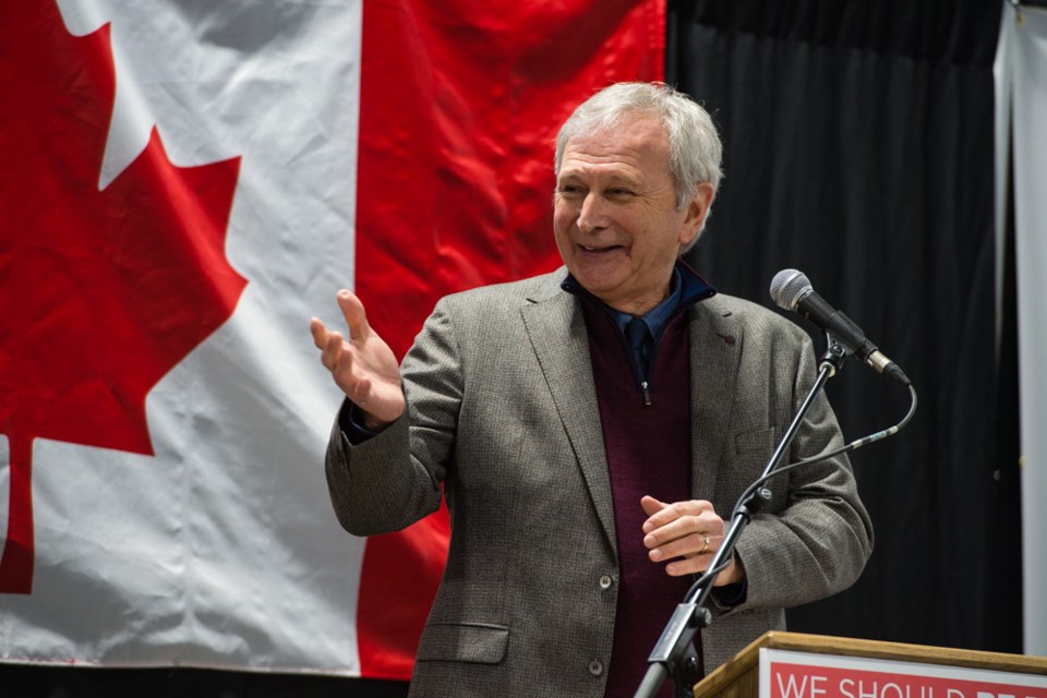 New Brunswick Premier Blaine Higgs, speaking in Moosomin, SK, on Feb. 16.