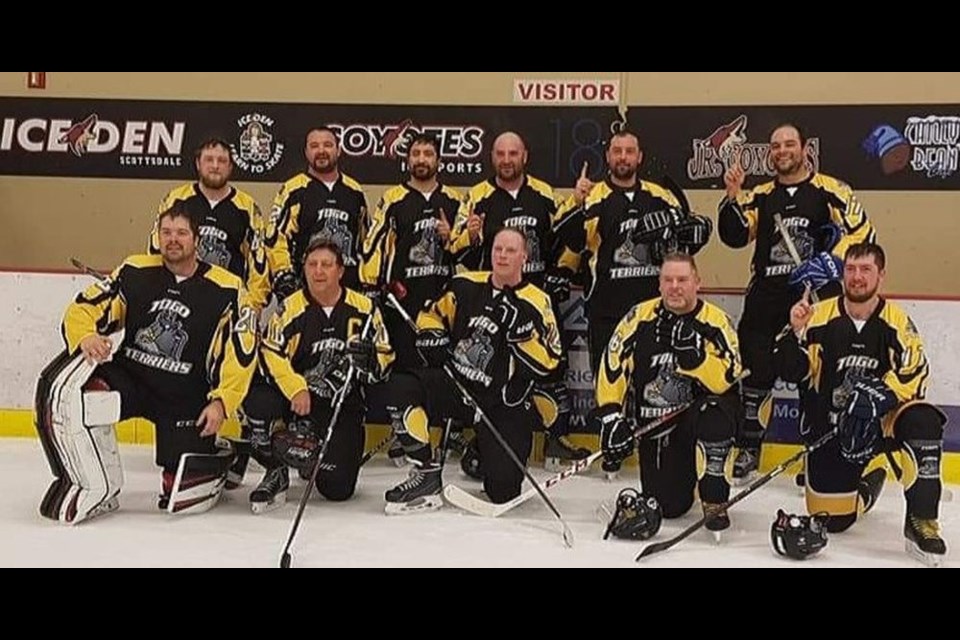 Members of the Togo Terriers recreational mens hockey team who went to Arizona recently, from left, were: Blake Foster, Jared Ruf, Jordan Hilderman, William Harper, Chris Leis, and Kevin Wiebe, and (front) Chris Nykolaishen, Ralph Hilderman, Matt Bedore, Dustin Wilson and Logan Hilderman.