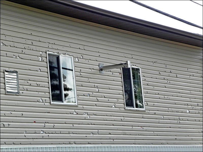 While Unity was able to stay out of this storm’s wrath, our neighbours in Luseland were not so lucky as evidenced by the numerous holes punctured in this siding, the result of a vicious storm on July 14. Photos by Sherri Solomko