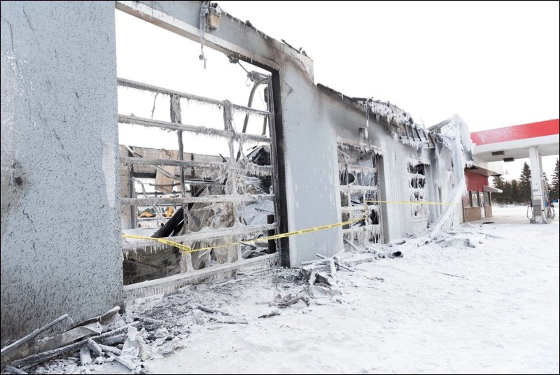 The car wash at Battleford Esso has been destroyed by fire, but the store and pumps are intact.