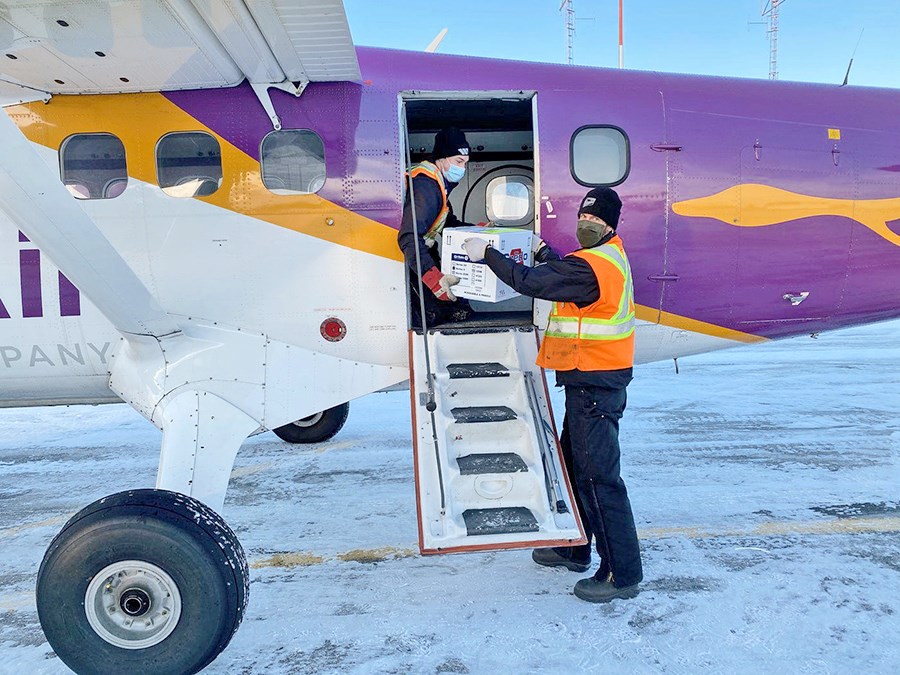 Vaccines arrive by plane to La Ronge. Photo courtesy of Colin Ratushniak Photo courtesy of Colin Rat