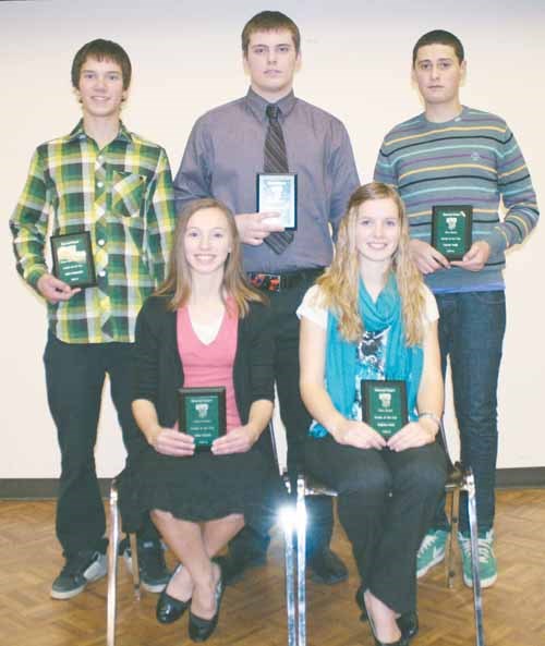 Top rookies. From left front row: Rita Fetsch, Kaylee Ford; back row: Colin Shewchuk, Lyndon Shea, Carter Ruff.