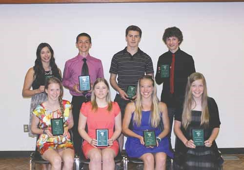 Most Improved Athlete Award: Back row l to r: Hailey Vitkauskas, Ben Fetsch, Tannum Wyonzek, Colbie Sherring. Front row l to r: Justine Zarowny, Oksana Yakichuk, JilliAnn Sawatsky, Emmerson Tourand. Missing: Lauren Maier.