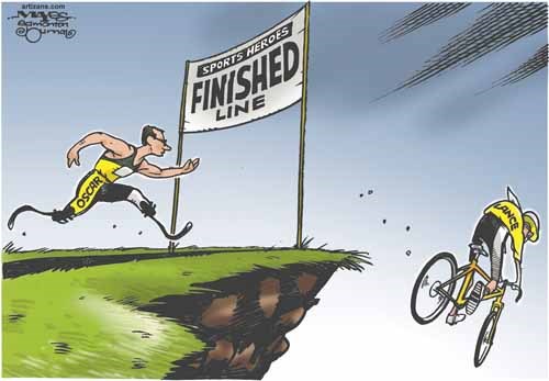 Oscar Pistorius chases Lance Armstrong to 'finished line'.