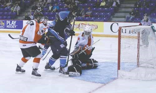 Netminder Riley Medves from Nanaimo, B.C., enabled the Terriers to get back into the round-robin game against Vernon with his stellar relief appearance.