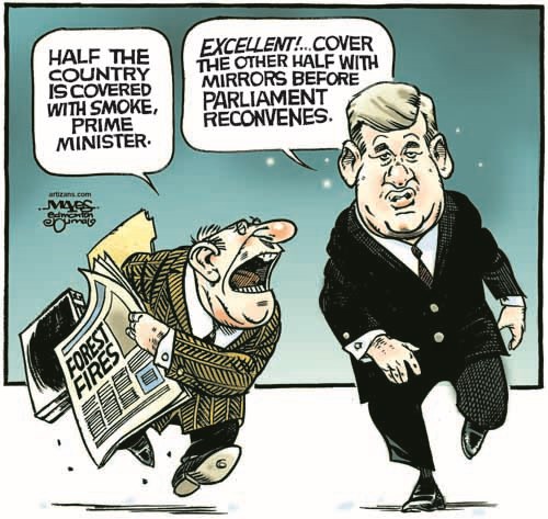 Deceitful Stephen Harper wants mirrors for smoke-covered Canada.