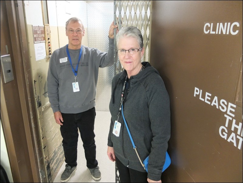 Ray Biberdorf and Fern Collacott have been hired as porters at the Flin Flon General Hospital. They assist clinic patients who need the cargo elevator.