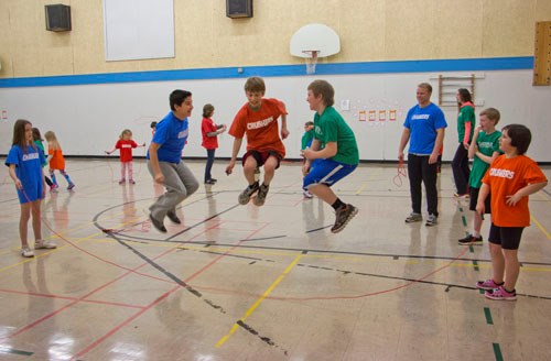 Skipping together was a fun challenge for these three youth participating in Jump Rope for Heart.