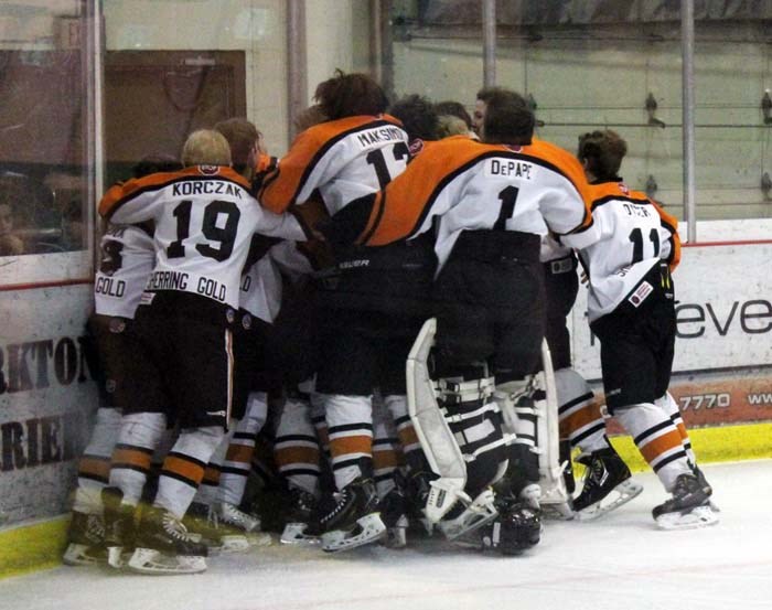 A usual end to the Yorkton Peewee ‘AA’ season saw the Sherring Gold Terriers celebrate dog pile style in the corner after yet another provincial title.