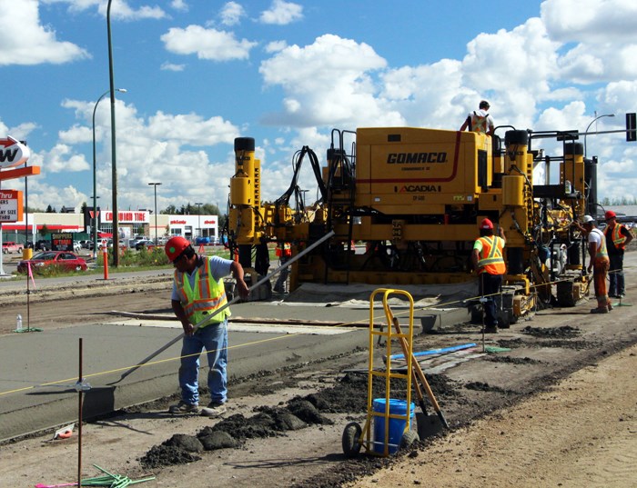 Rebuilding the Road The first concrete roadway in the city of Yorkton is currently being built, with the concrete finally being laid down recently. The machine above works by following a sensor line, and pushing and vibrating the concrete through a slip form. Concrete was chosen as a surface because it is expected to be a longer lasting road, with a lifespan of 30-40 years.