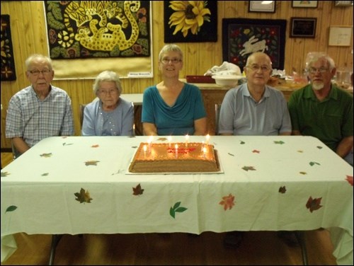 Borden seniors honoured at a birthday potluck Aug. 26 were Reuben Derksen, Audrey Baker, Cheryl Larner, Don Dyck, and Abe Miller. Photos by Lorraine Olinyk