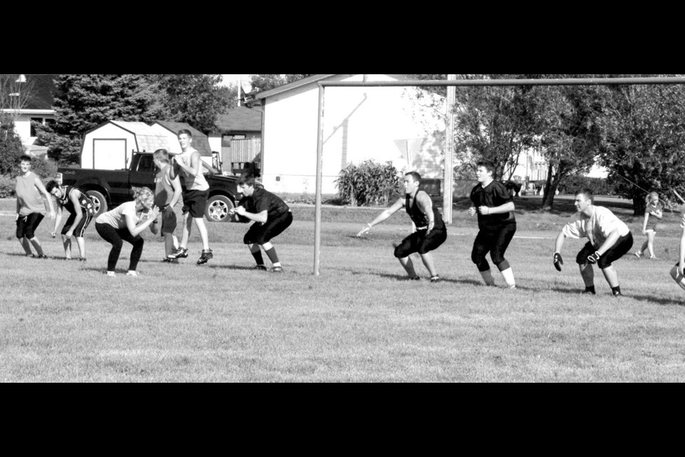 Lisa Moekerk helped put players through a set of tough conditioning exercises at the Preeceville Panther football camp held from September 1 to 4.