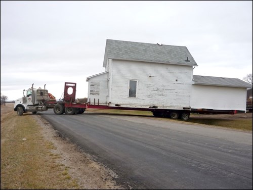 A familiar landmark in the Maymont area has been moved onto a foundation in Battleford. Photos by Carol Deagnon