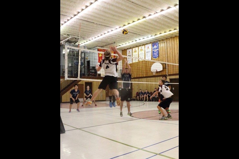 Dawson B. flies through the air for a powerful hit during 鶹Ƶ Regionals. Arcola earned second place and moved on to Provincials in Gravelbourg on Nov. 27 and 28.