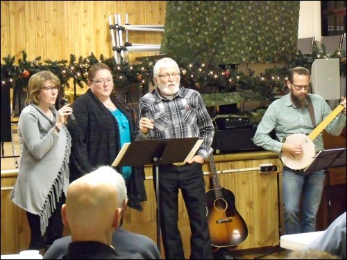 The Rempel family entertained at the Borden seniors’ birthday celebration Nov. 25. They are Janeen Penner, JaeLynn and Ruben Rempel and Curt Penner.