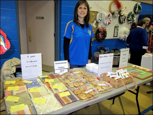 eacher Rhea Good at Functional Integrated Program booth at the recent craft sale at Ecole Monseigneur Blaise Morand School. Students of the program prepared a variety of products for sale. Photos submitted