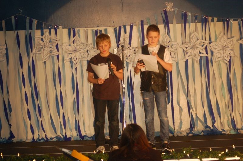 Dylan Fenske and Jakob Turchintez were the masters of ceremonies for the Preeceville Christmas concert hosted at the Preeceville School on December 17.