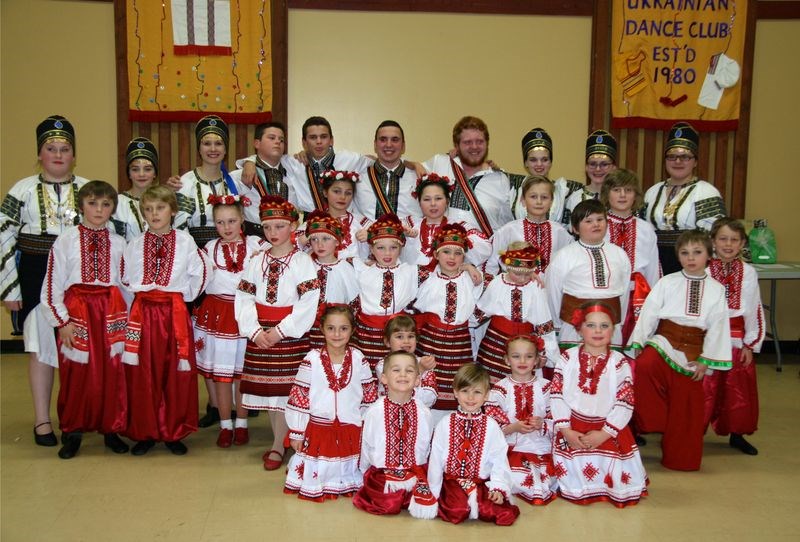 This is a photograph of the entire group of Norquay Rosa Ukrainian Dance Club members, which was taken immediately following the club’s 11th annual Malanka celebration held January 23.