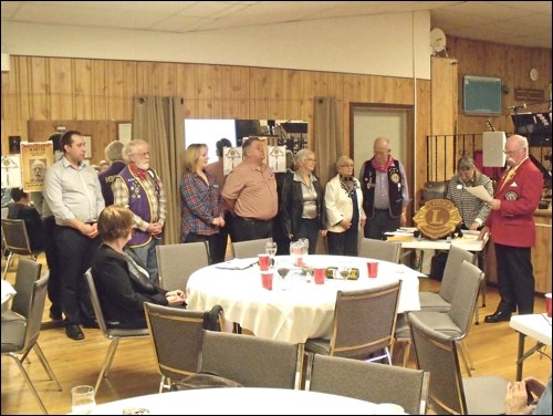 District Governor inducting new members – Brian Gabrysh, sponsor John Buswell, Pat and Perry Nichol, sponsor Helen Sutherland, Claudia Dyck, sponsored by Don Dyck, Gail and District Governor Garry Joeko. Photos by Lorraine Olinyk