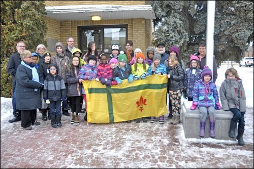 Francophonie Week  — This week has been declared Francophonie Week in the city of North Battleford. Mayor Ian Hamilton, representatives from Centre francophone des Battlefords and several students from Ecole Pere Mercure in North Battleford were at City Hall for the Fransaskois flag unveiling Monday to mark the start of festivities. Photo by John Cairns