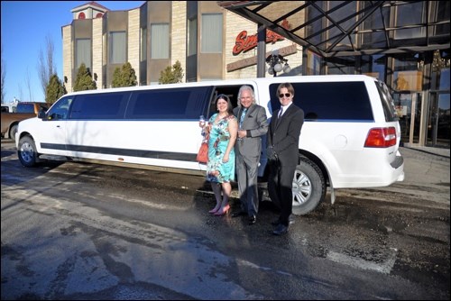 Len L'Heureux and his daughter Sabrina arrived in a stretch limo from Living Sky Limousines of Saskatoon. The drivers name? James, of course.