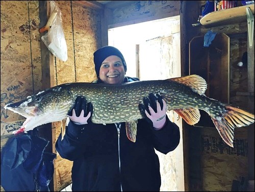 Becky Tucker caught this 20-pound fish in January on Murray Lake. She had to bring it up through an eight-inch hole, so it was a pretty exciting experience. Photo submitted by Lorna Pearson