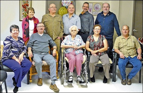 Nine of Irene Degenstien’s 10 children attended the celebration. Seated are Diana, Todd, Irene, Lorraine and Walter. Standing are Patricia, Brian, Barry, Stephen and David. Photos submitted