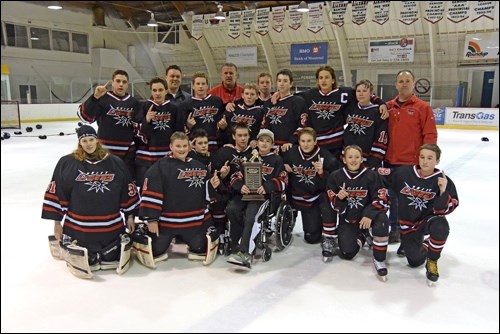 In a testament to the strength of the Unity Minor Hockey program, both Unity bantam teams won their way to the league final against each other. The Black team captured the league championship March 21. Team members are: back row - Tanner Fauth, Tommy Feser, Ken Ralston, Garin Scherr, Kevin Scherr, Kyle Parker, Andrew Kratchmer, Luke Sperle, Ethan Scherr, Kenny Feser, Pat Sperle; front row - Emerald Skinner, Tyson Krpan, Isaak L’Heureux, Colby Ralston, Dawson Ireland, Dillon Poschenreider, Reece Gilbert and Ryan Gibson. Photo submitted by Sherri Solomko