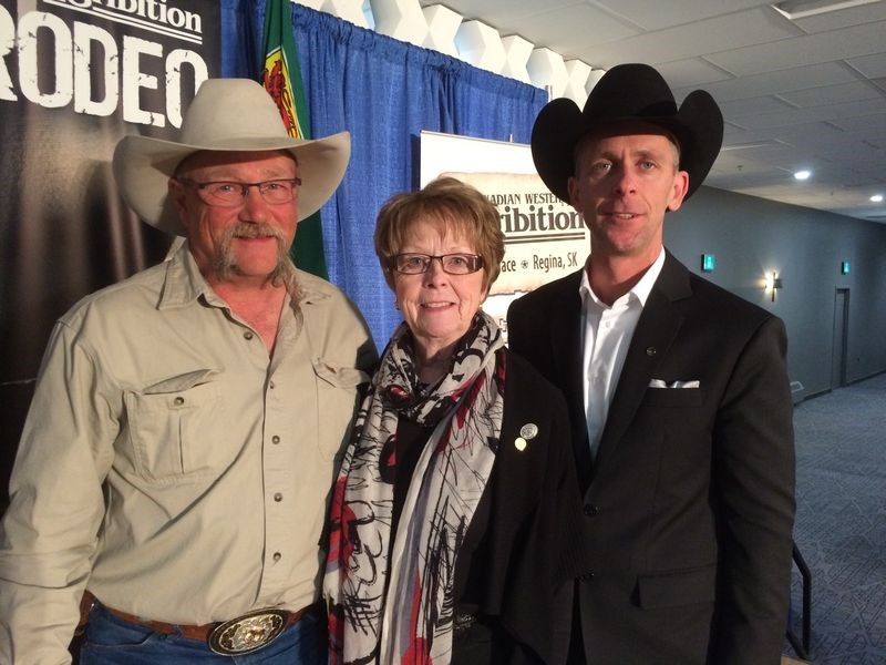 Members of the Kamsack Indoor Rodeo Association attended the volunteer appreciation event held by the Western Canadian Agribition in Regina on April 7 following the organization’s annual general meeting. Dave Matechuk, left, president of the Kamsack rodeo, who has been a volunteer with Agribition’s rodeo for about five years attended the event, as did Audrey Horkoff of Kamsack, who is an Agribition board member and past president, and Marty Seymour, Agribition’s out-going CEO.