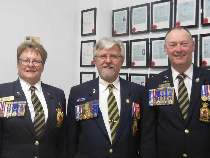 Speaking at the Legion zone rally held in Kamsack on April 11, from left, were: Carol Pedersen, the district commander; Jim Woodward, zone commander and president of the Kamsack branch, and Ken Wox, the Legion’s provincial president.