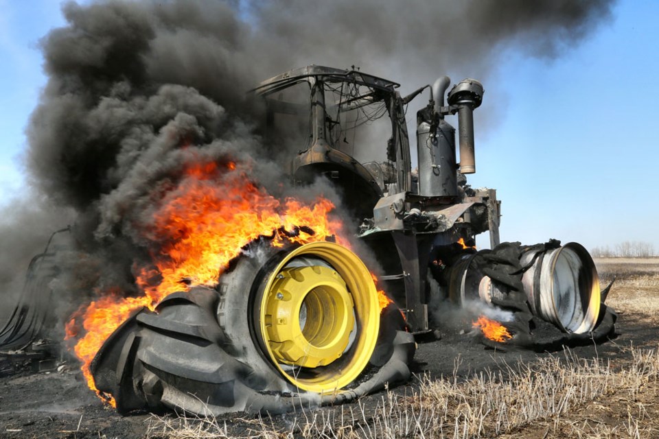 Tractor on fire