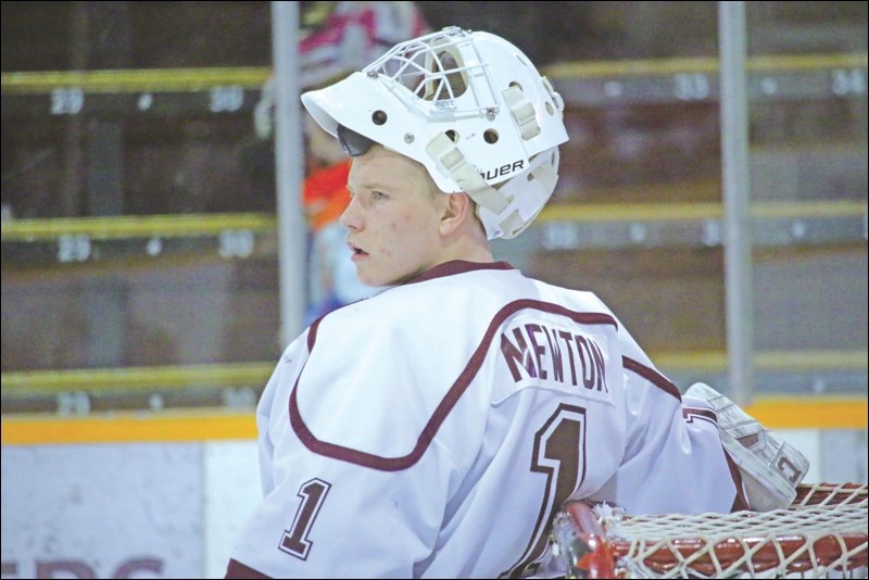 Bombers rookie goalie Brenden Newton during a break in play.