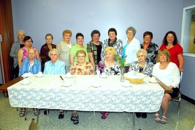 From left, members of the Canora Hospital Auxiliary who were present for the spring tea were: (back row) Mary Marchinko, Jaimie Wasyliw, Iris Bodnarchuk, Irene Homeniuk, Lorie Wasyliw, Lillian Roe, Nettie Okrienetz, Sylvia Korol, Mary Prokopetz and Elizabeth Palchewich; and (front) Geraldine Wiebe, Vicky Korol, Evelyn Kurulik, Floreen Haskewich, Merle Trach and Patty Kolodziejski.