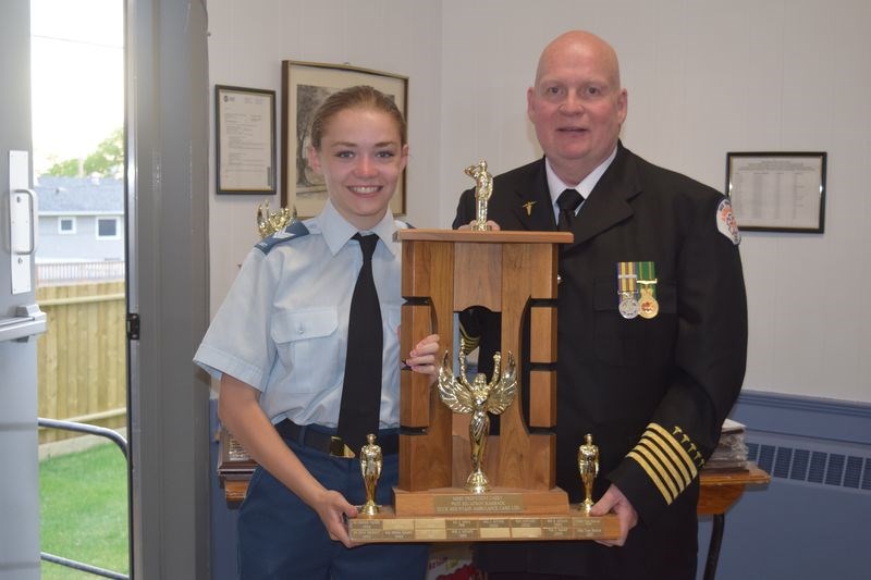 Keanna Romaniuk was named the most proficient cadet of the Kamsack air cadet squadron and received the Duck Mountain Ambulance award from Jim Paluck.