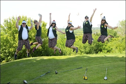 In the spirit of fun and fundraising, Kent Lindgren, Carmen Koehl, Lori Pruden, Jose Pruden, Jes Kohut and Tracy Voigt took part in the 20th annual Wayne Pruden Memorial Golf Tournament Monday at the North Battleford Golf and Country Club. The tournament drew 216 golfers. Photos submitted