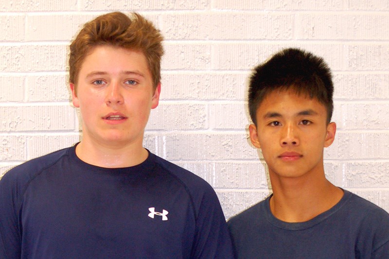 Jake Huska, left, and Sean Paligan from the Preeceville School won gold medals in the junior boys doubles badminton at East Central Districts held in Yorkton on May 3.