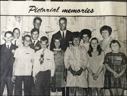 Remembering Mr. Hockey — Eaton's store in North Battleford had a promotion for these kids to have lunch with Gordie Howe back in about 1963. Does anyone recognize any kids from the past. Randy Ballendine, who submitted the photo, is the foruth from left wearing the dark sweater. (newsoptimist.news@sasktel.net)