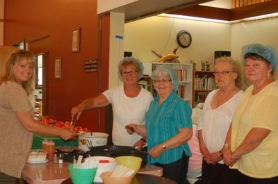 The Preeceville Personal Care Home auxiliary helped to serve perogies and sausage. From left, were: Candace Kuta, Lil Gogal, Carol Fairburn, Shirley Lowe and Ethel Tureski.