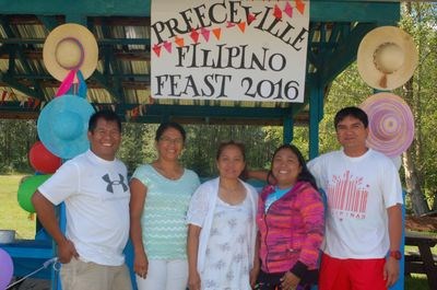 The Preeceville Filipino community gathered at Annie Laurie Lake in Preeceville to celebrate a special feast. Committee members, from left, were: Ariel Vargas, Nellie Knihniski, Filipina Pinaroc, Renelyn Roguel and Kervin Javelona.