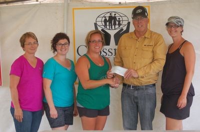 The Crossroads Credit Union presented the Sturgis Minor ball association with a donation in the amount of $2,270 on August 13. From left, were: Doreen Bochnuik, Brittany Halkyard, Kirsten Peterson, Ivan Peterson and Kim Ryczak.