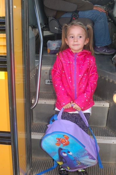 Haley Spray stepped off the school bus to begin her education journey. She is attending Kindergarten at the Preeceville School.