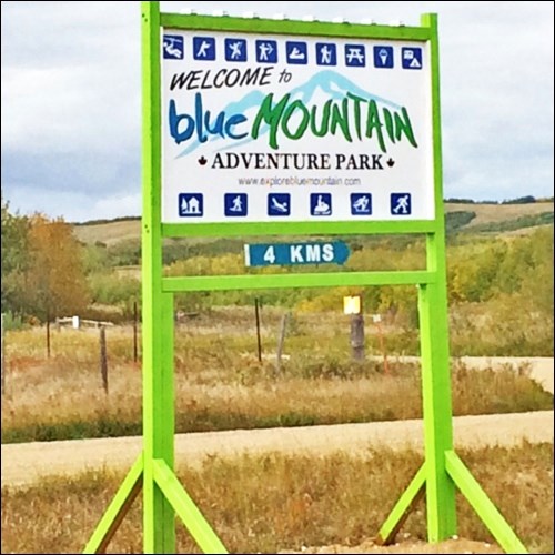 This summer a sign was erected at the entrance to Blue Mountain to ensure first-timers are not led astray. There is always lots of activities for all ages no matter what season. Photos by Elaine Woloshyn