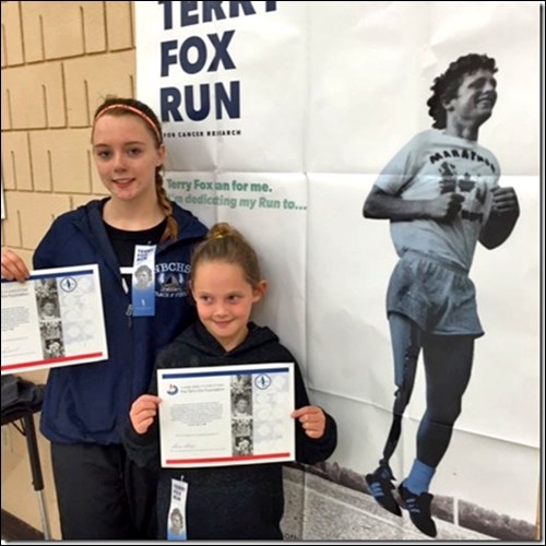 Jaylynn Russell and Gracee Kalin Shury participated in Meota’s Terry Fox Run. Photos submitted by Lorna Pearson