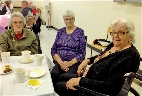 An afternoon tea honouring Bertha Chester was held in the Medstead Hall on Oct. 2. About 50 folks turned out to wish her well in her new home in Edmonton, Alta. where she will be near her only son Aaron and other relatives. Bertha grew up in the Belbutte area, lived in Edmonton for many years then came home to Medstead to care for her parents. She has been here ever since. She was an active voice with the Belbutte Church Songsters and will be missed by them and all who know her. There were people from Saskatoon and North Battleford and all around, who came to say goodbye. Bertha is on the left. Next to her is her sister-in-law Eva Schalm of Spiritwood and sister Sally Orange of Meadow Lake. Photo by Lorna Pearson