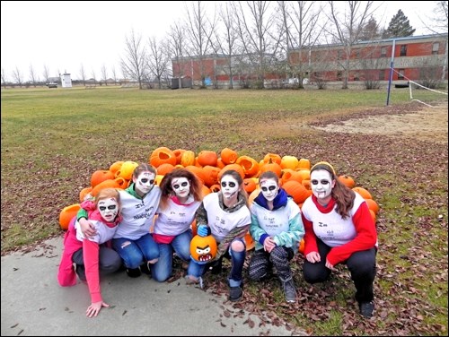 UCHS students dressed as Zombies to get in the spirit for the Pumpkin Smash hosted by the SADD group. The Zombies also wore T-shirts reminding kids they are not invincible, as the pumpkin smash event was a visual representation of drunk or distracted driving causing someone to be smashed to bits.